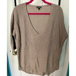 Express Sweater Womens V Neck Beige Size M Lightly Worn